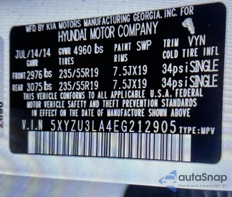 2014 Hyundai Santa Fe Sport 2.0L Turbo from USA, damaged, VIN 5XYZU3LA4EG212905